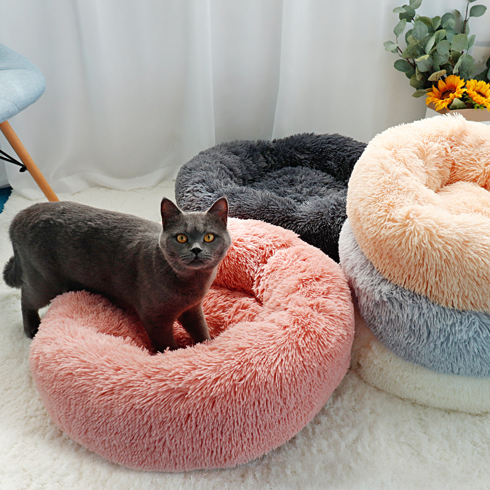 COMFYKITTENS Soft Plush Cat Bed -Indoor House Round Cat or Dog Bed