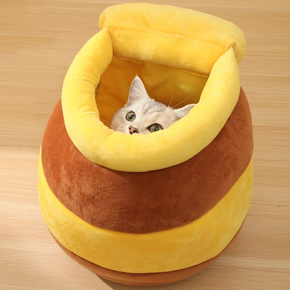 Adorable Honey Jar Theme Cat Bed - Soft & Silly Cat Or Dog House