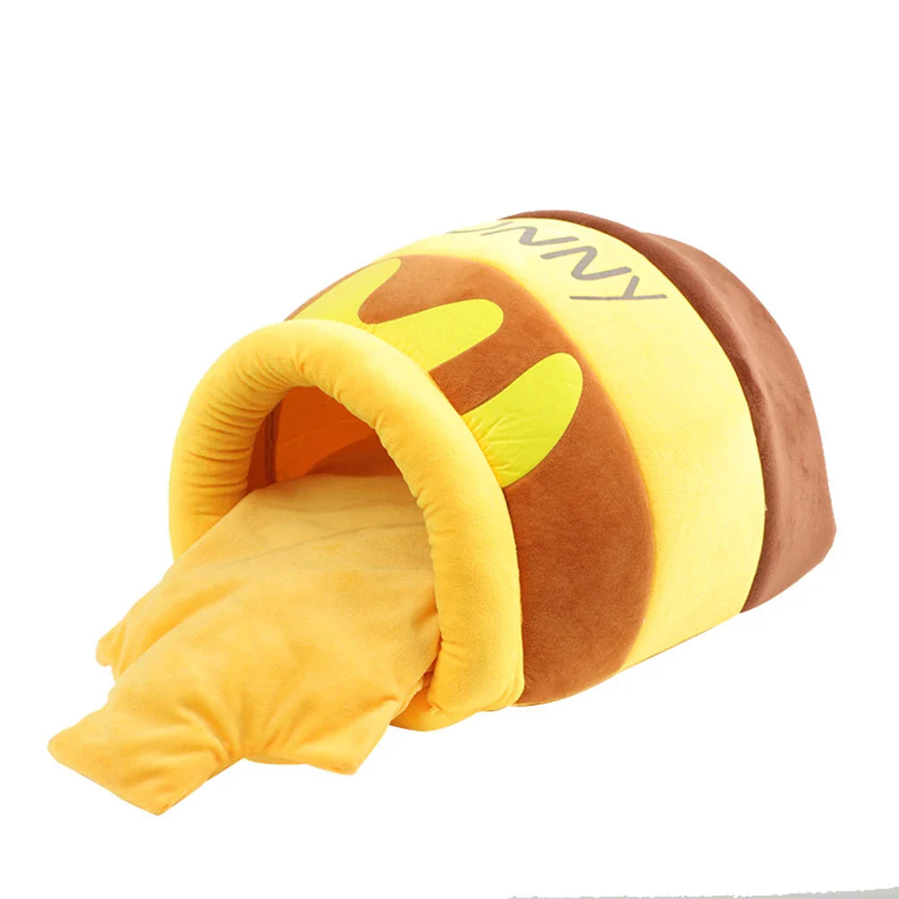 Adorable Honey Jar Theme Cat Bed - Soft & Silly Cat Or Dog House
